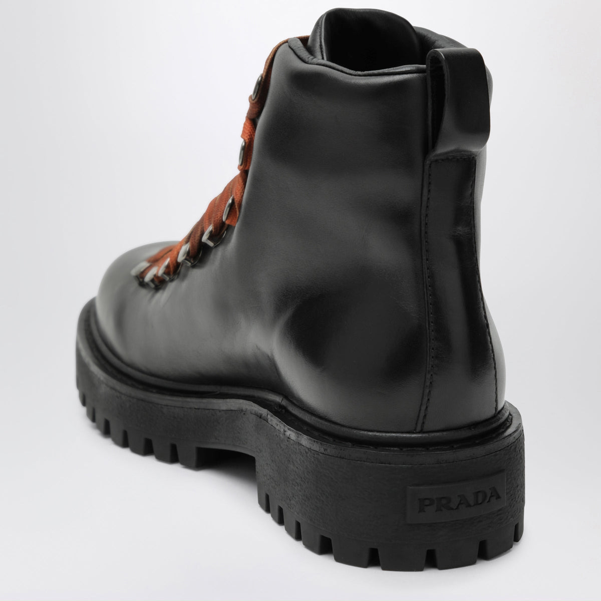Prada Black Lace-Up Ankle Boots In Leather Men PRADA