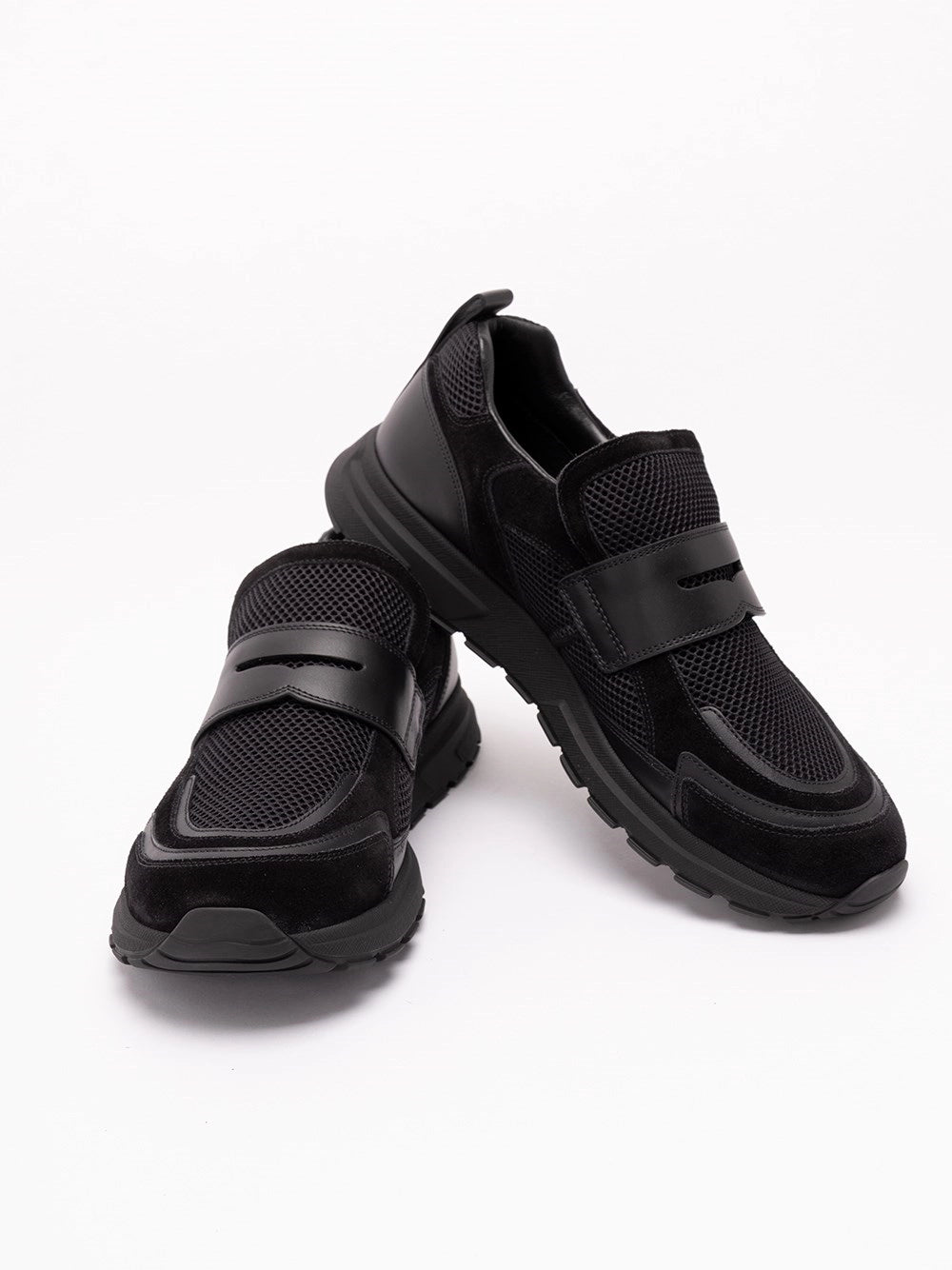 Prada Men Prax Mesh Fabric And Leather Loafers PRADA