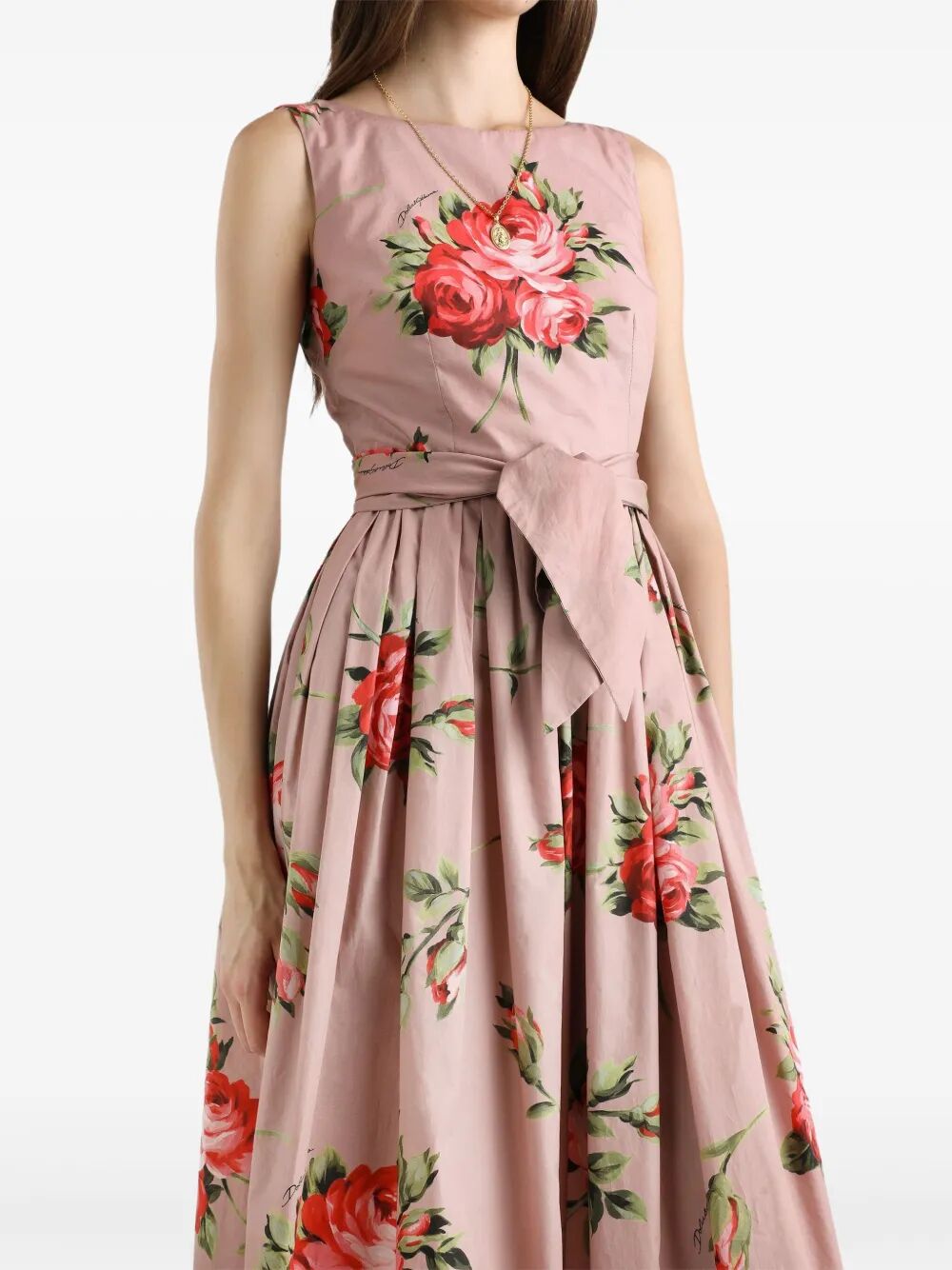 Dolce & Gabbana Women Rose Bouquet-Print Cotton Pleated Dress DOLCE & GABBANA