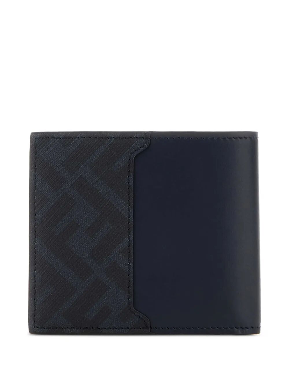 Fendi Men Squared Ff Leather And Ff Canvas Compact Bi-Fold Wallet FENDI