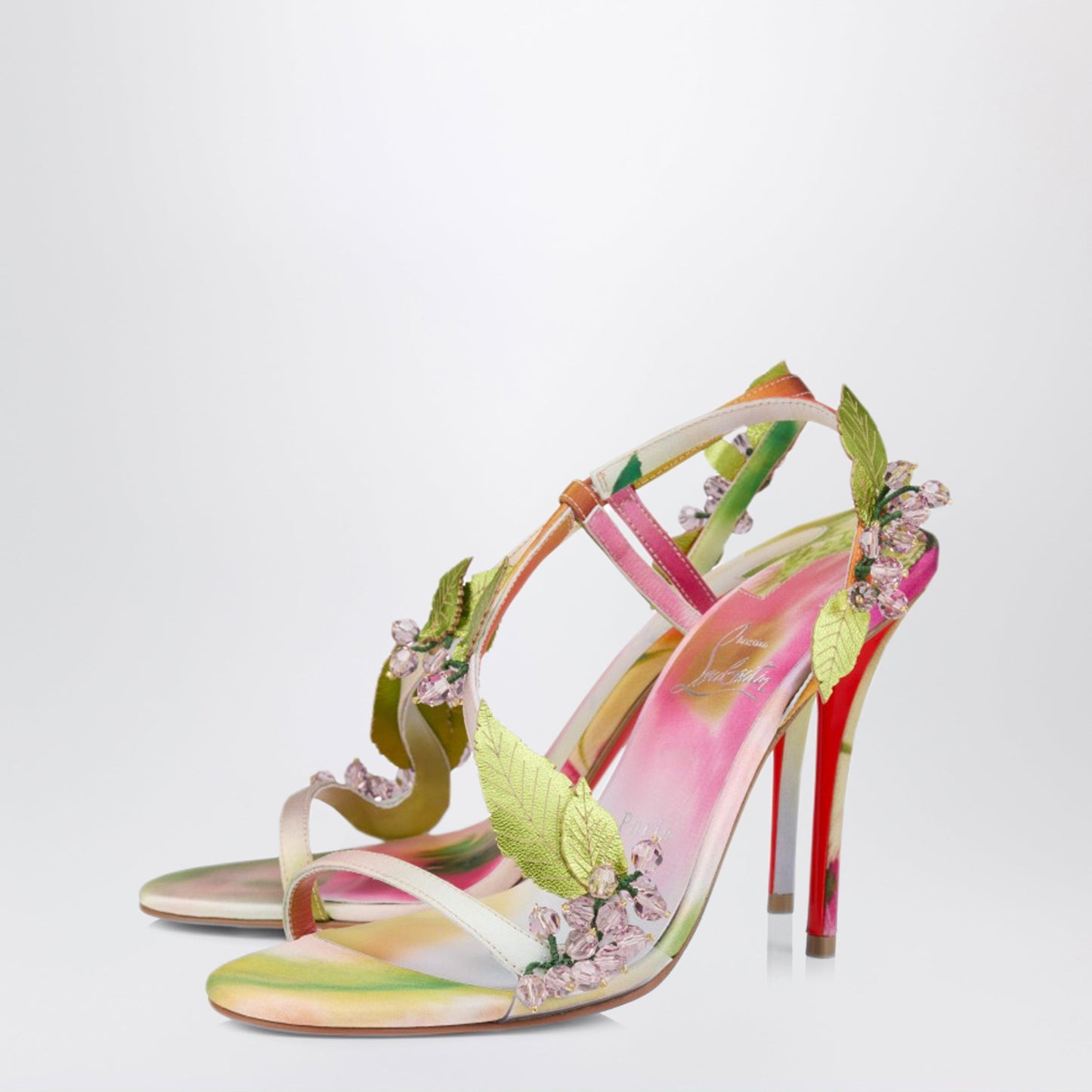Christian Louboutin Fruit Pink Sandals In Multicoloured Botanical-Print Satin Crãªpe Women CHRISTIAN LOUBOUTIN