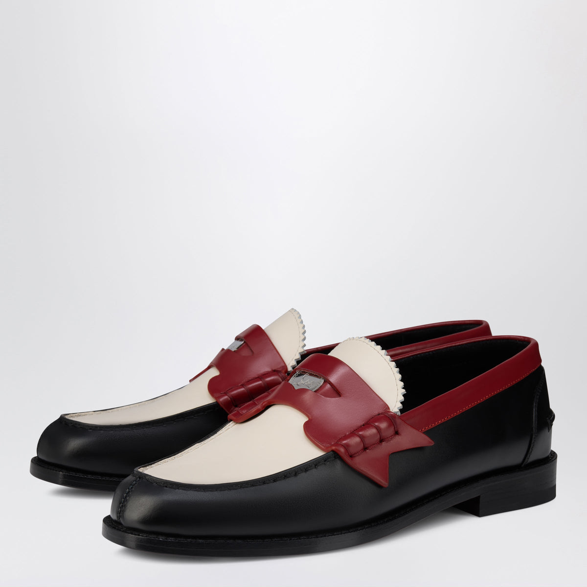 Christian Louboutin New Penny Black/White/Red Leather Loafers Women CHRISTIAN LOUBOUTIN