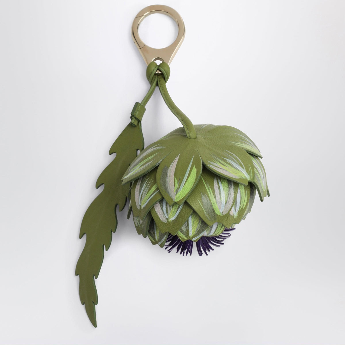 Christian Louboutin Olive Green/Lilac Leather Key Ring With A Floral Design Women CHRISTIAN LOUBOUTIN