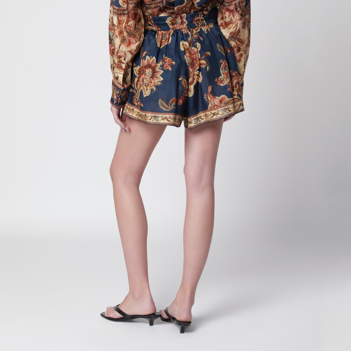 Zimmermann Aster Relaxed-Fit Silk Shorts In Navy Jacobean Women ZIMMERMANN