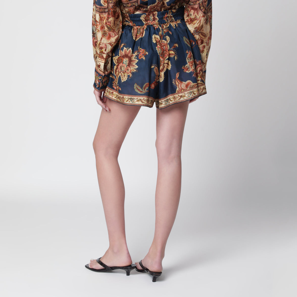 Zimmermann Aster Relaxed-Fit Silk Shorts In Navy Jacobean Women ZIMMERMANN