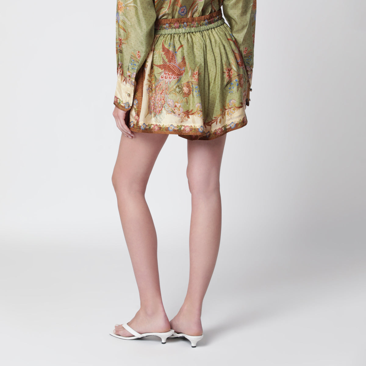 Zimmermann Khaki Floral Silk Indra Relaxed Shorts Women ZIMMERMANN