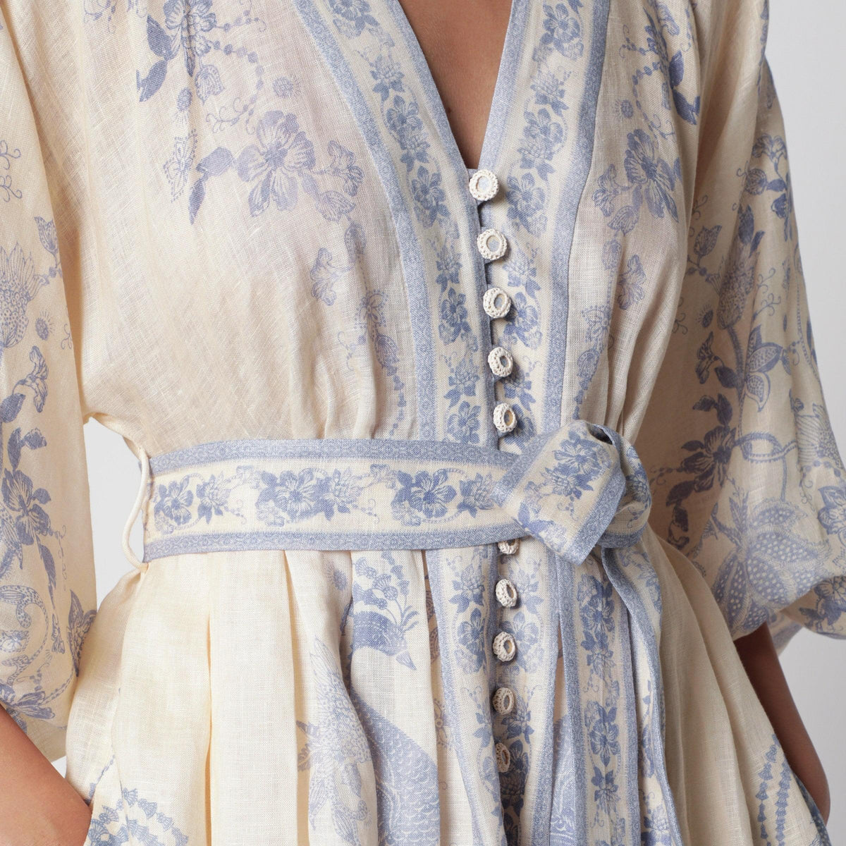 Zimmermann Indra Plunge Dress In Cream/Lilac Linen Women ZIMMERMANN