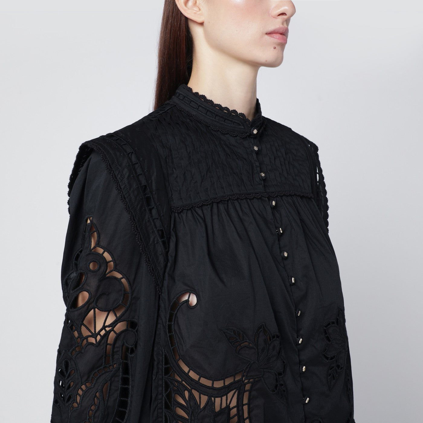 Farm Rio Black Richelieu Cotton Blouse Women FARM Rio