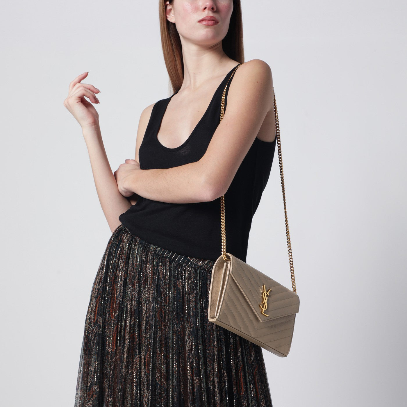 Saint Laurent Beige Cassandre Chain Pouch Women SAINT LAURENT