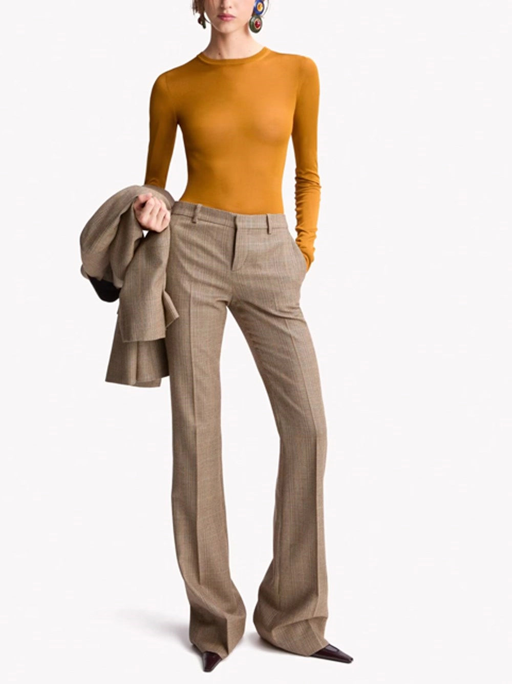Saint Laurent Women Flared Pants In Puppytooth Prince Of Wales Wool SAINT LAURENT
