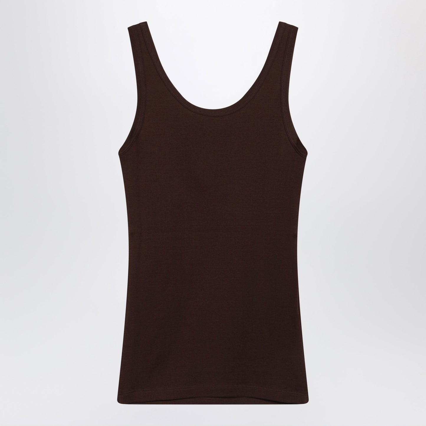 Prada Ribbed Cotton Top With Triangle Logo In Cocoa Women PRADA