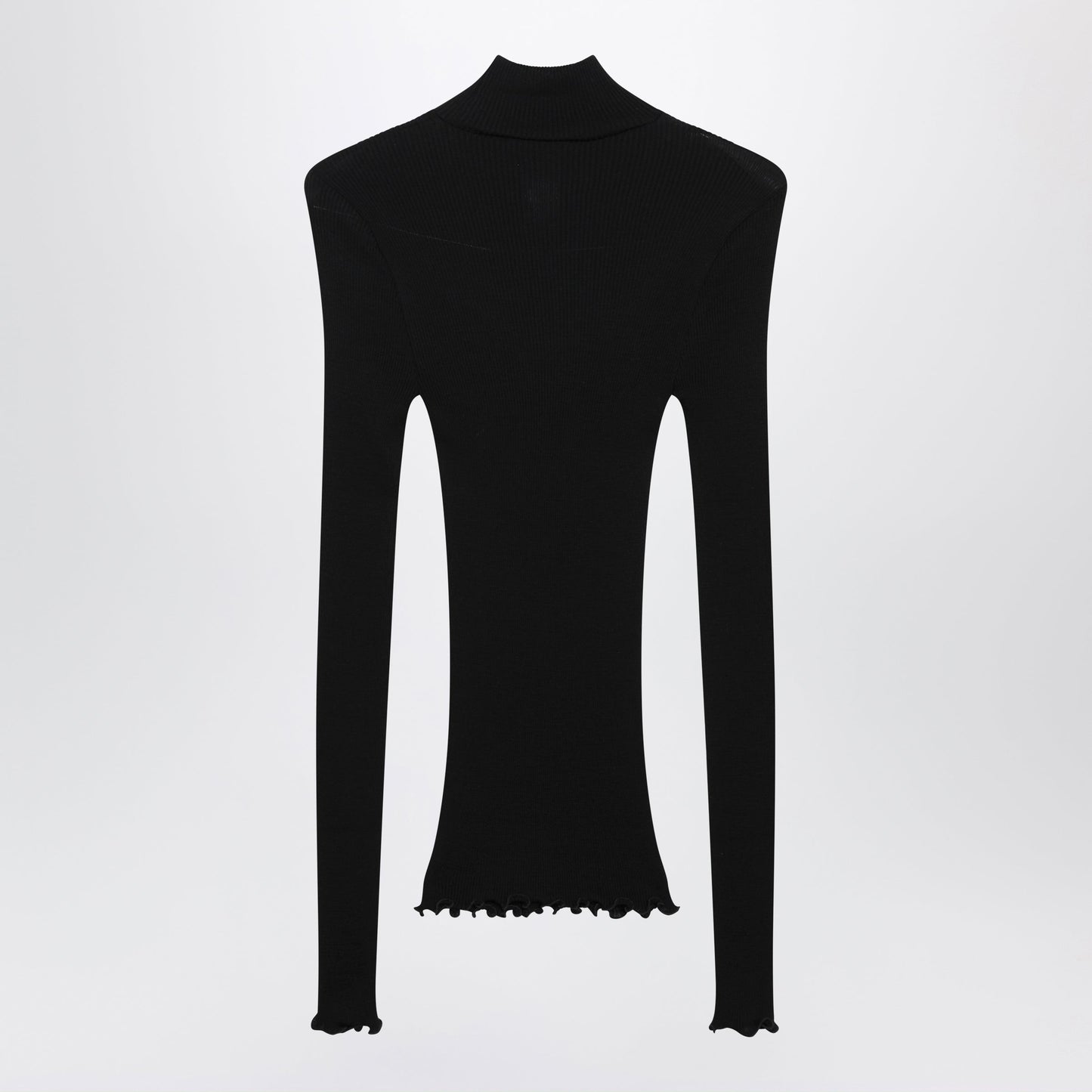 Prada Black Ribbed Turtleneck Sweater With Triangle Logo Women PRADA