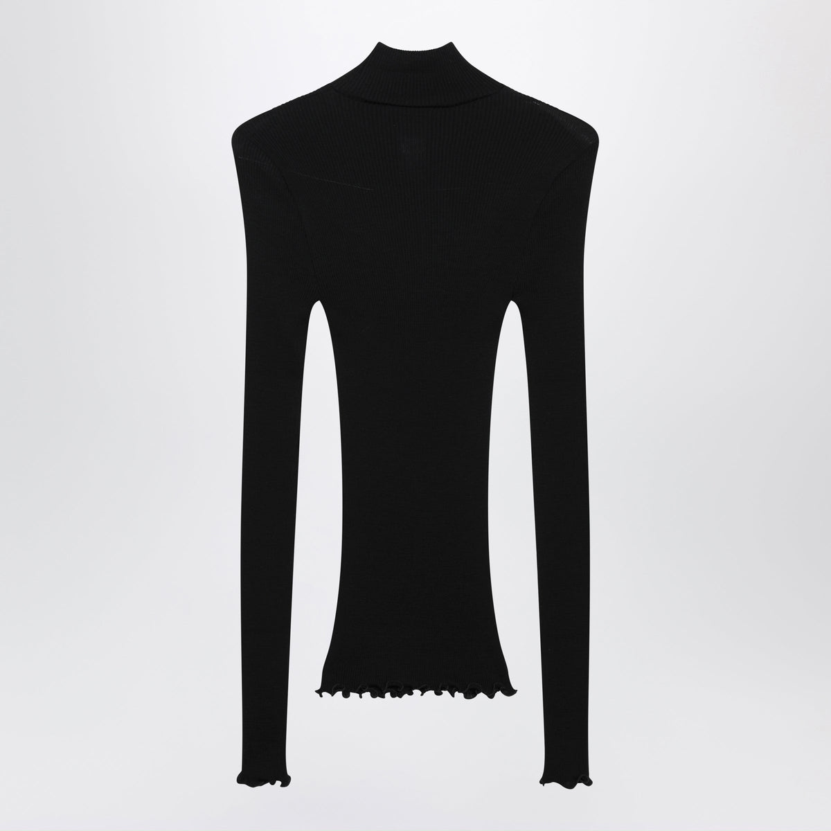 Prada Black Ribbed Turtleneck Sweater With Triangle Logo Women PRADA