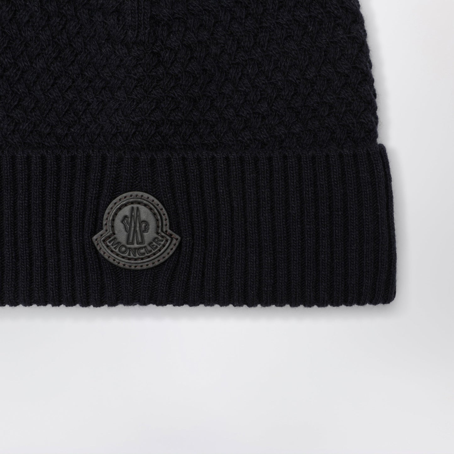 Moncler Navy Blue Wool Beanie With Logo Patch Men MONCLER