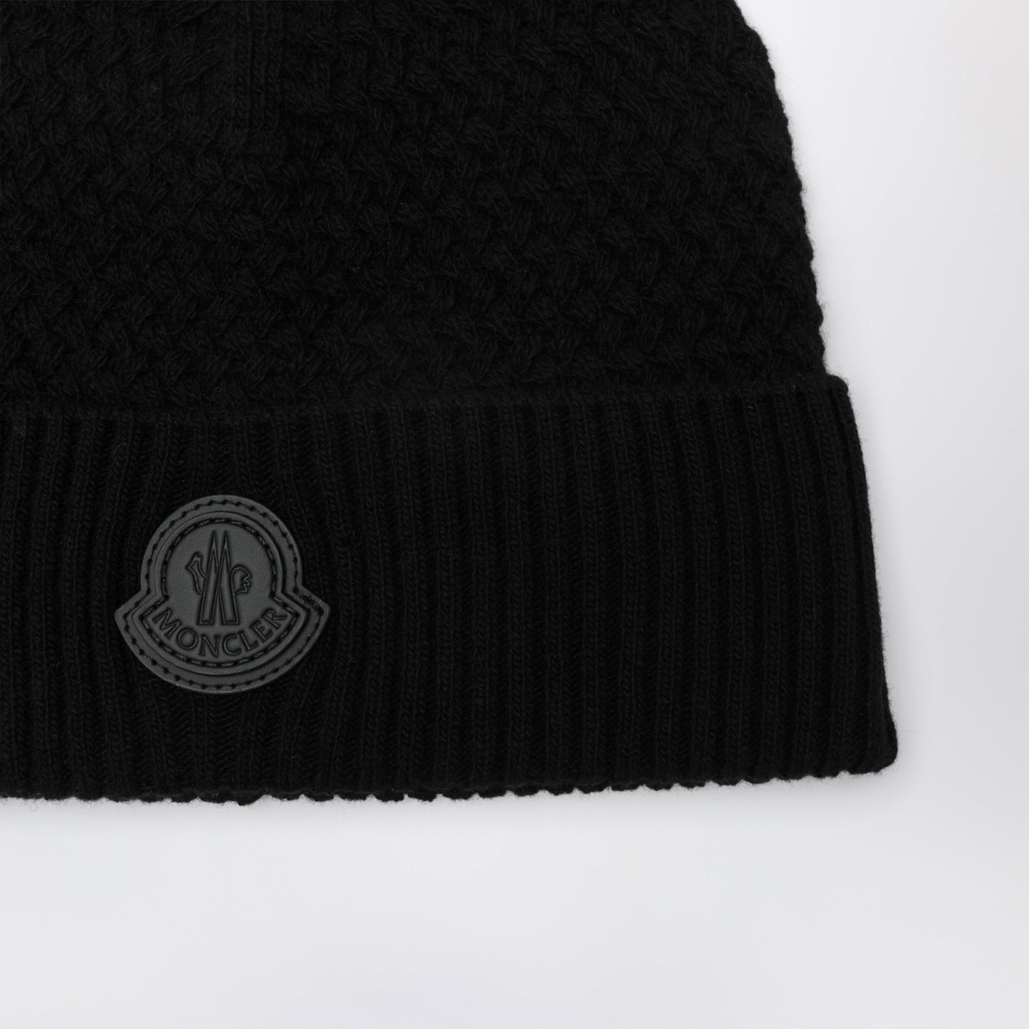 Moncler Black Wool Beanie With Logo Patch Men MONCLER
