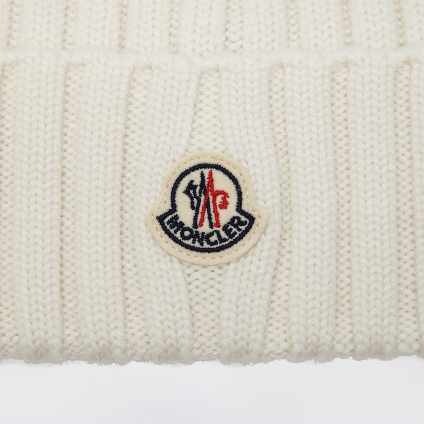 Moncler White Cable-Knit Wool Beanie With Logo Women MONCLER