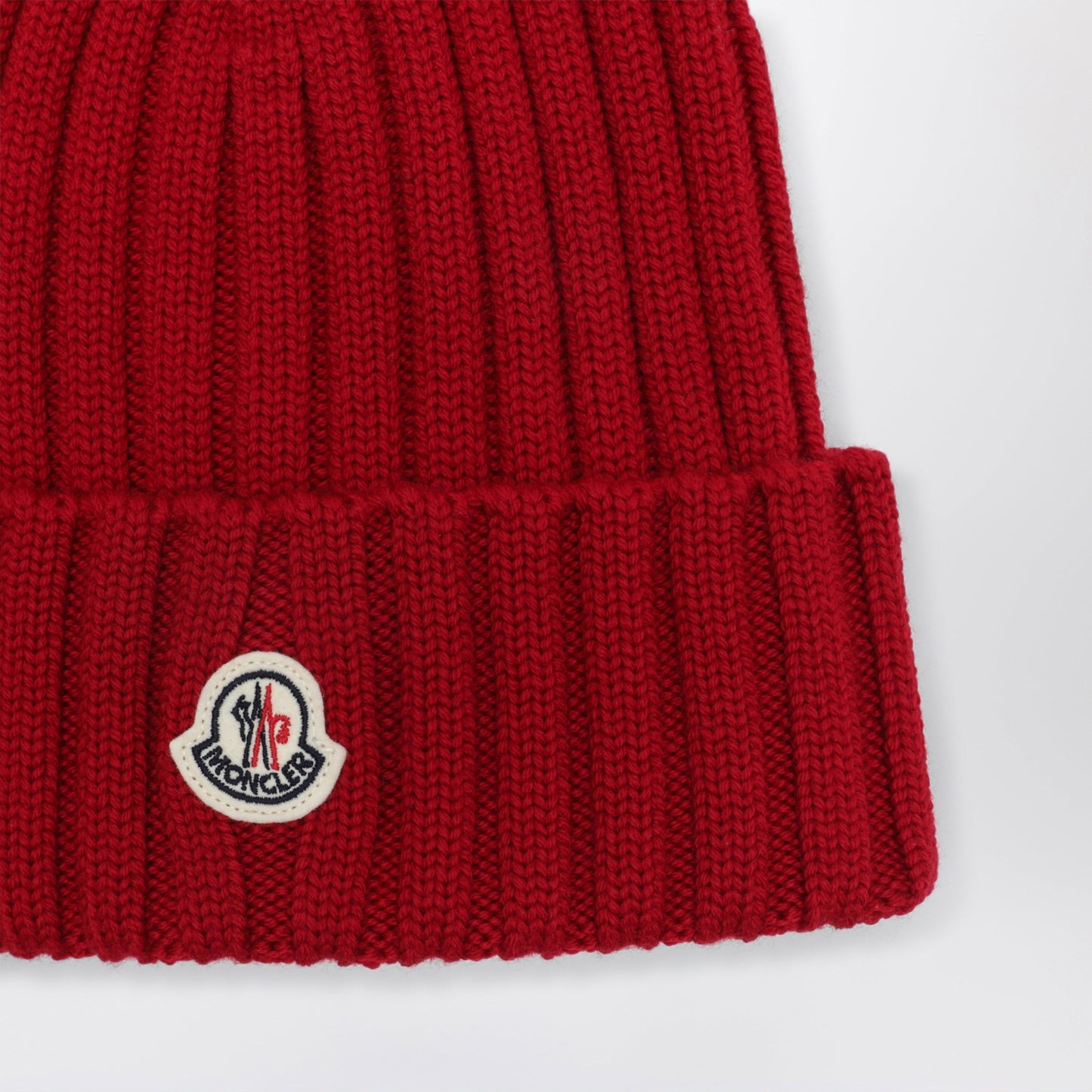 Moncler Cable-Knit Wool Beanie With Logo In Burgundy Women MONCLER