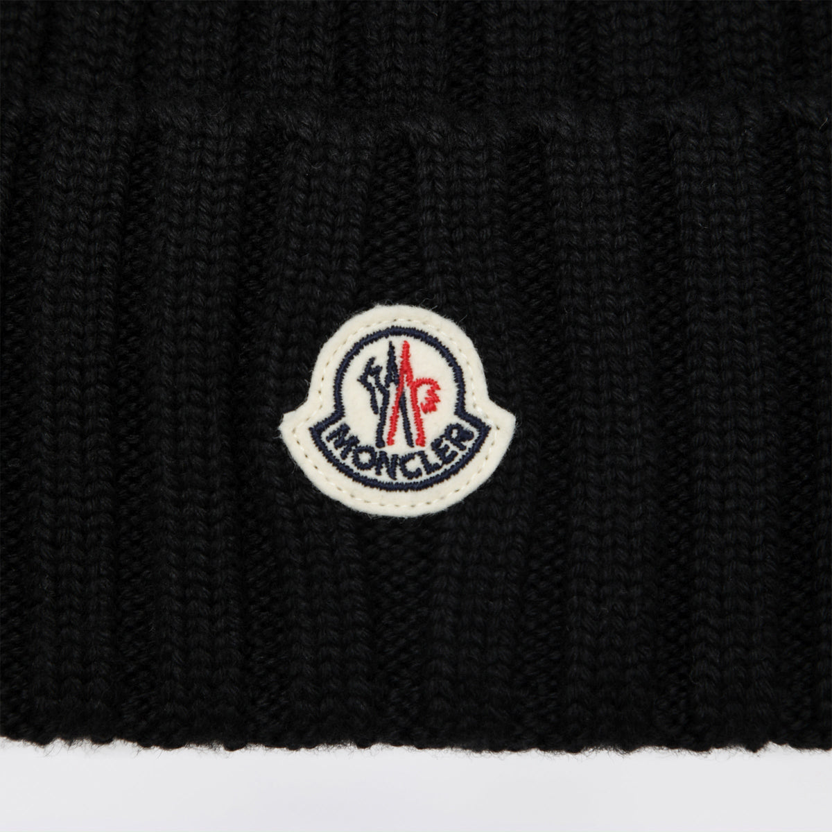 Moncler Black Cable-Knit Wool Beanie With Logo Women MONCLER