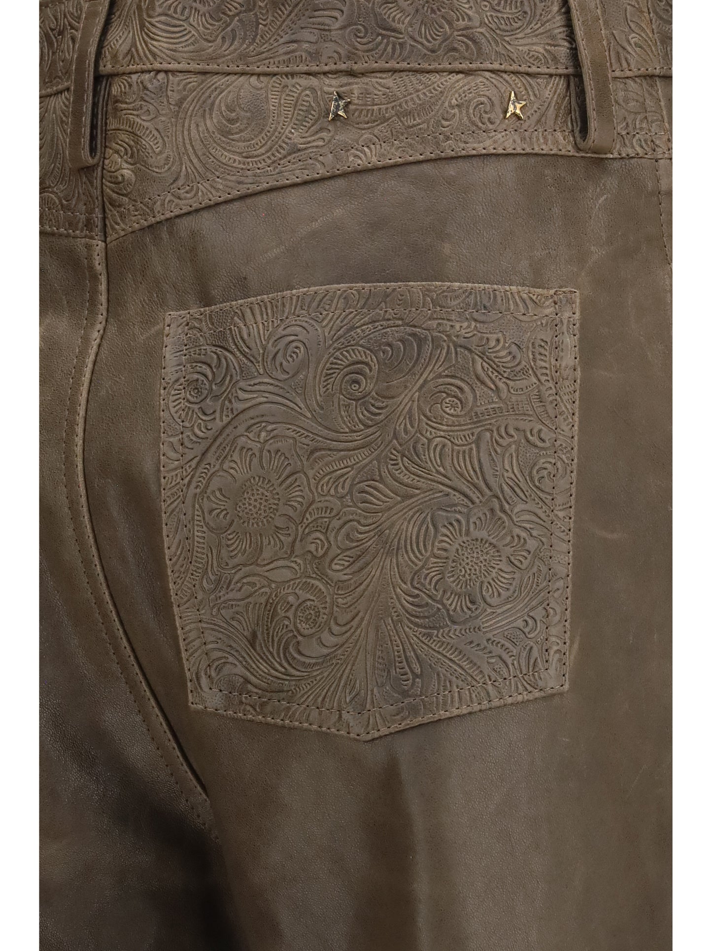 Golden Goose Women Melany Leather Pants With Embroidery GOLDEN GOOSE