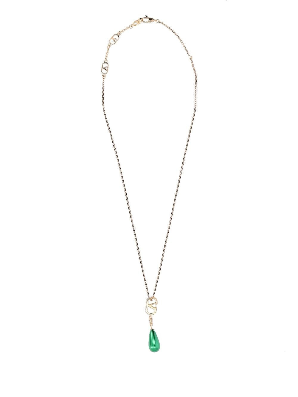 Valentino Garavani Women Gold-Colored Vlogo Necklace With Stones And Crystals VALENTINO GARAVANI