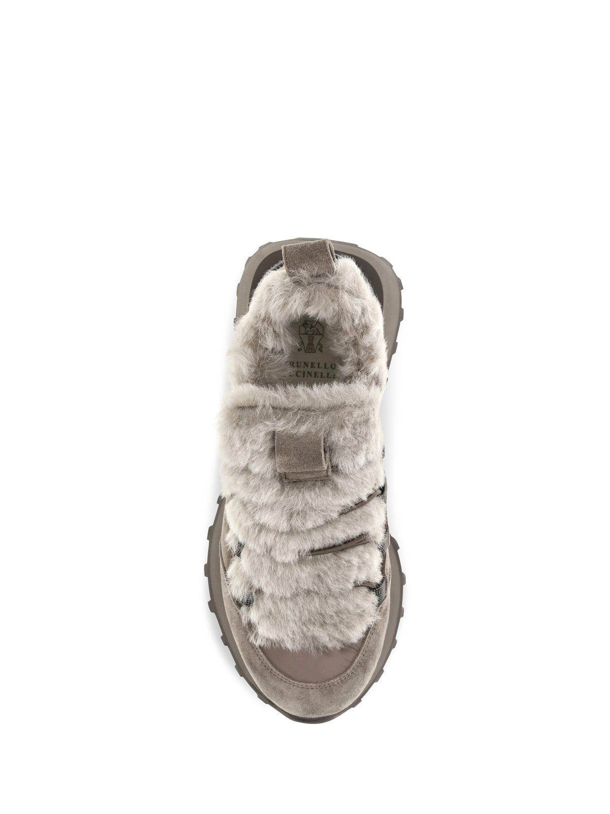 Brunello Cucinelli Women Suede And Tech Cotton Sneakers With Shearling Lining And Monili Detail BRUNELLO CUCINELLI