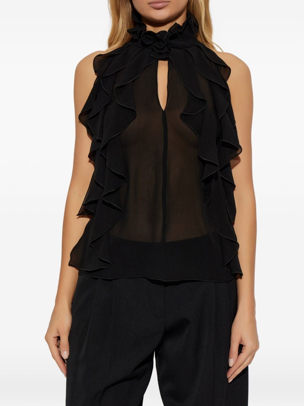 Mcqueen Women Cut-Out Top In Silk Georgette With Ruffles ALEXANDER MCQUEEN