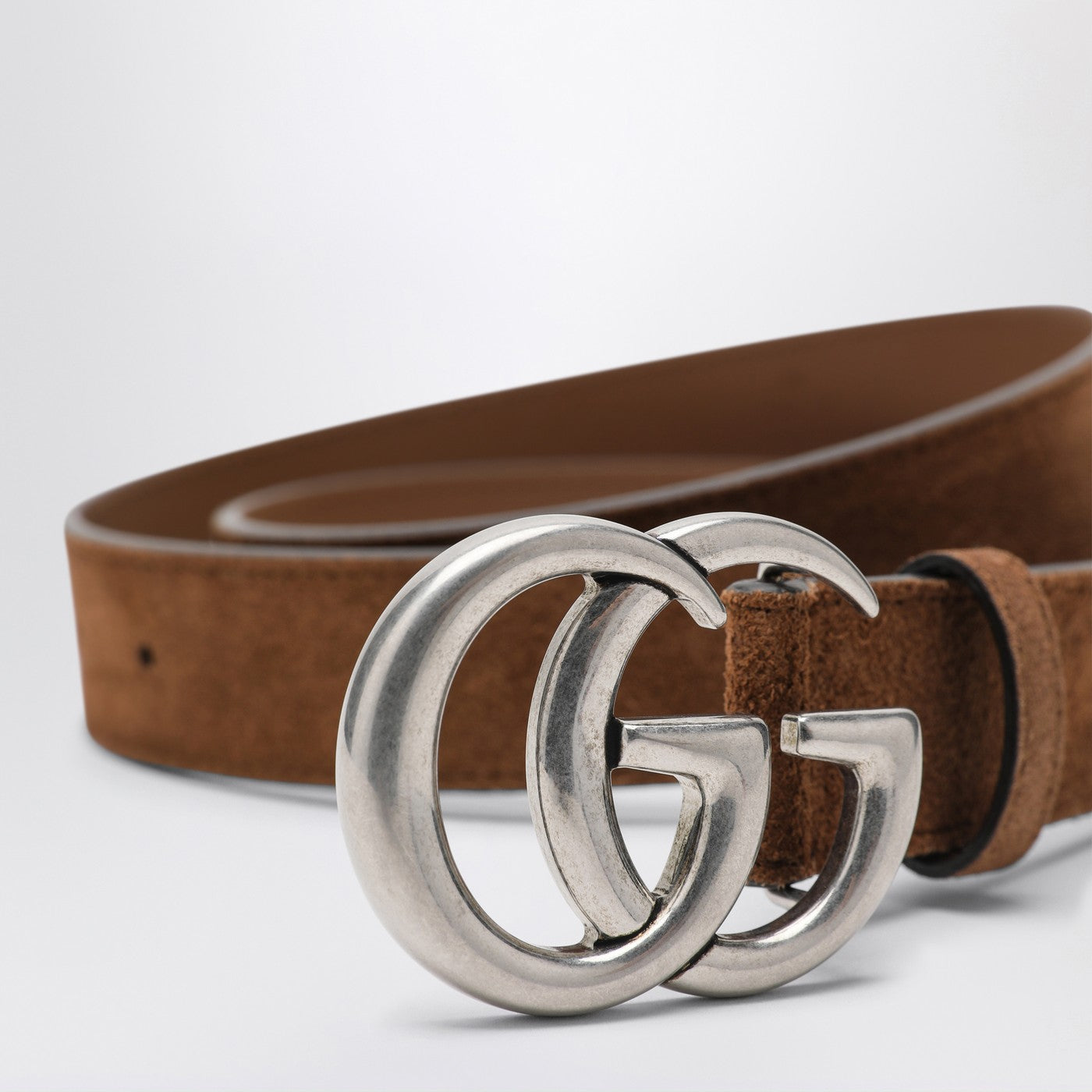 Gucci Hazelnut Suede Belt With Gg Marmont Buckle Men GUCCI
