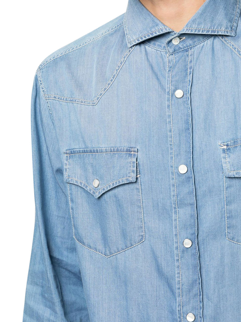 Brunello Cucinelli Men Long-Sleeved Denim Shirt BRUNELLO CUCINELLI