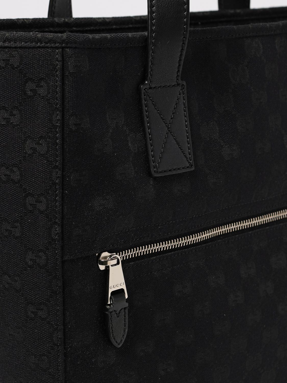 Gucci Men Gg Monogram Jacquard Fabric Tote Bag Gucci With Leather Handles GUCCI