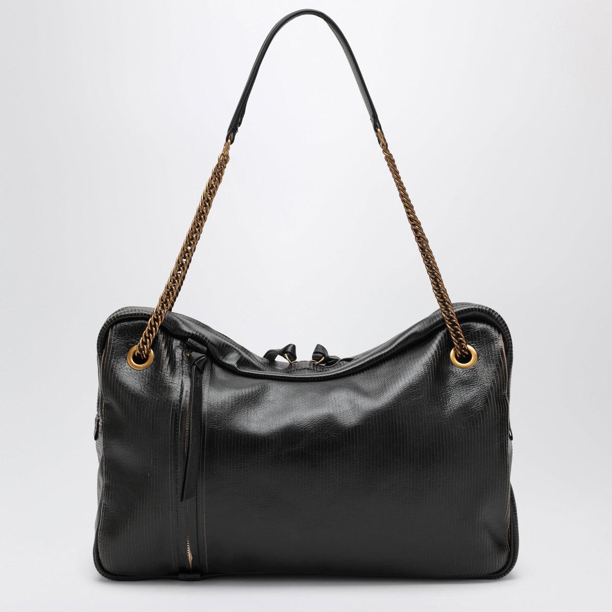 Vivienne Westwood Dolce Large Shoulder Bag In Textured Calf Leather Black/Beige Women VIVIENNE WESTWOOD