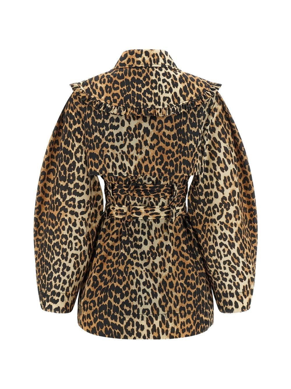 Ganni Women Short Duchesse Trench Coat With Animal Print GANNI