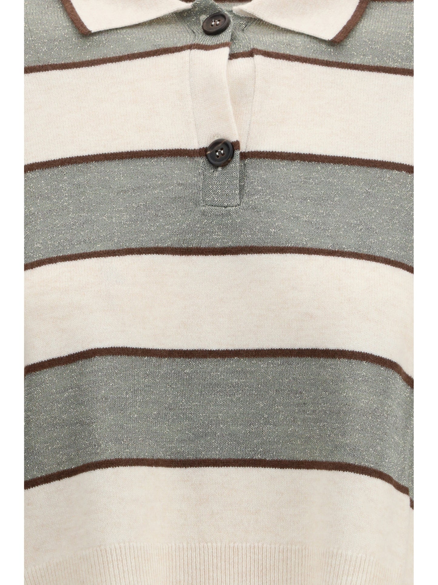 Brunello Cucinelli Women Polo Crop In Sparkling Stripes Knit BRUNELLO CUCINELLI
