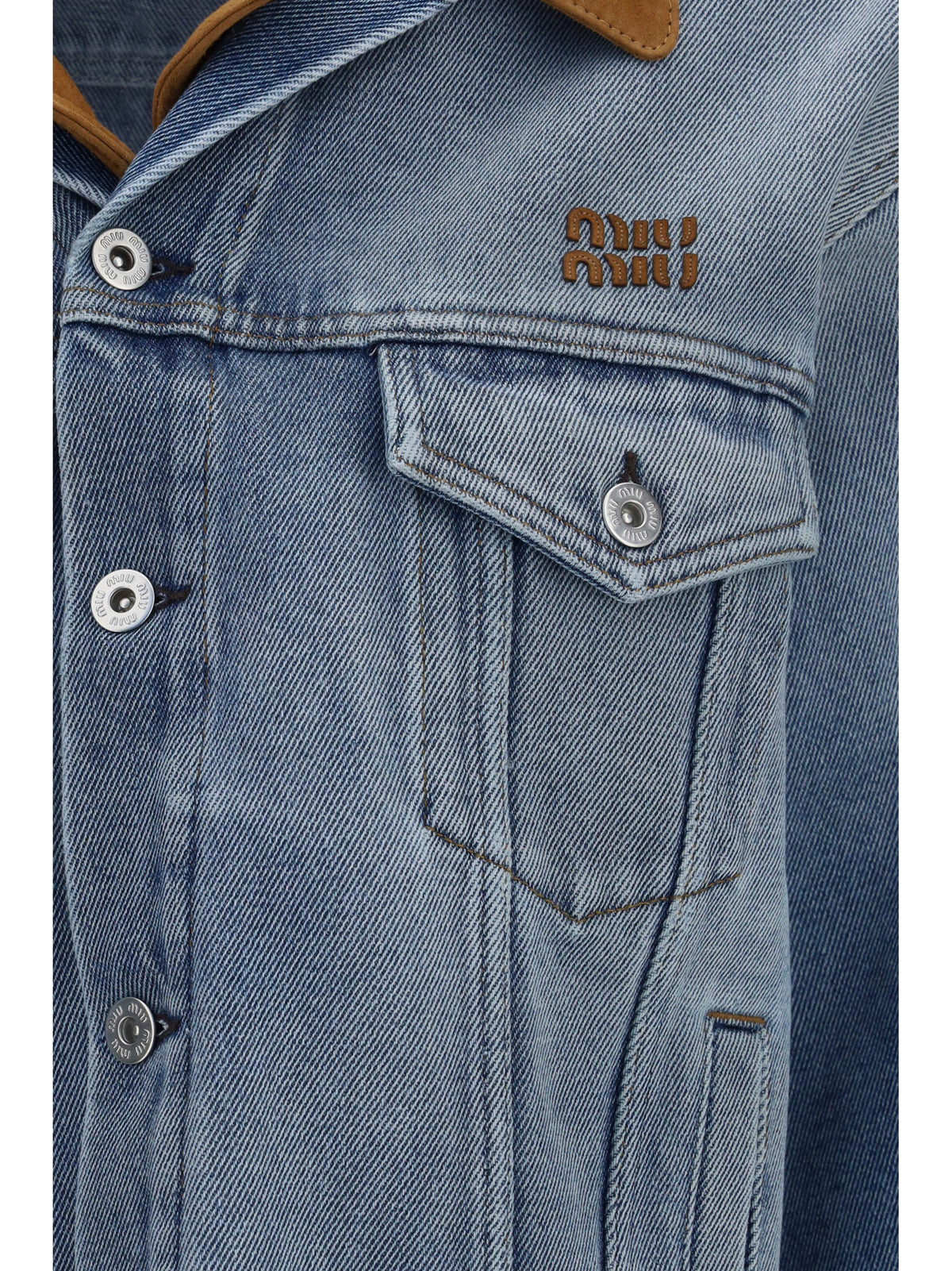 Miu Miu Women Washed Denim And Suede Jacket MIU MIU