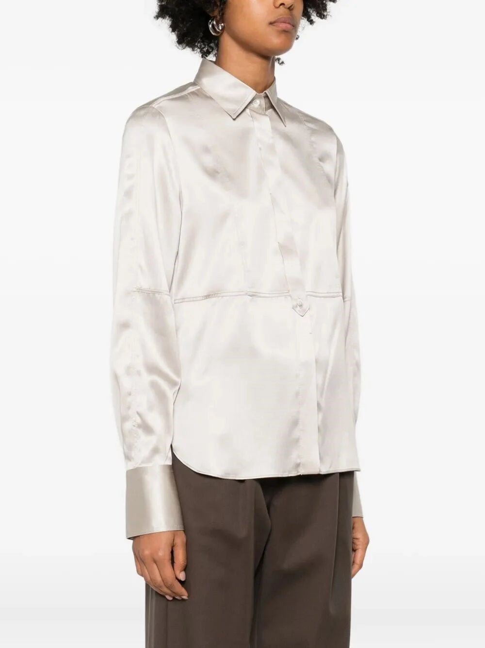Brunello Cucinelli Women Satin Shirt With Monili BRUNELLO CUCINELLI