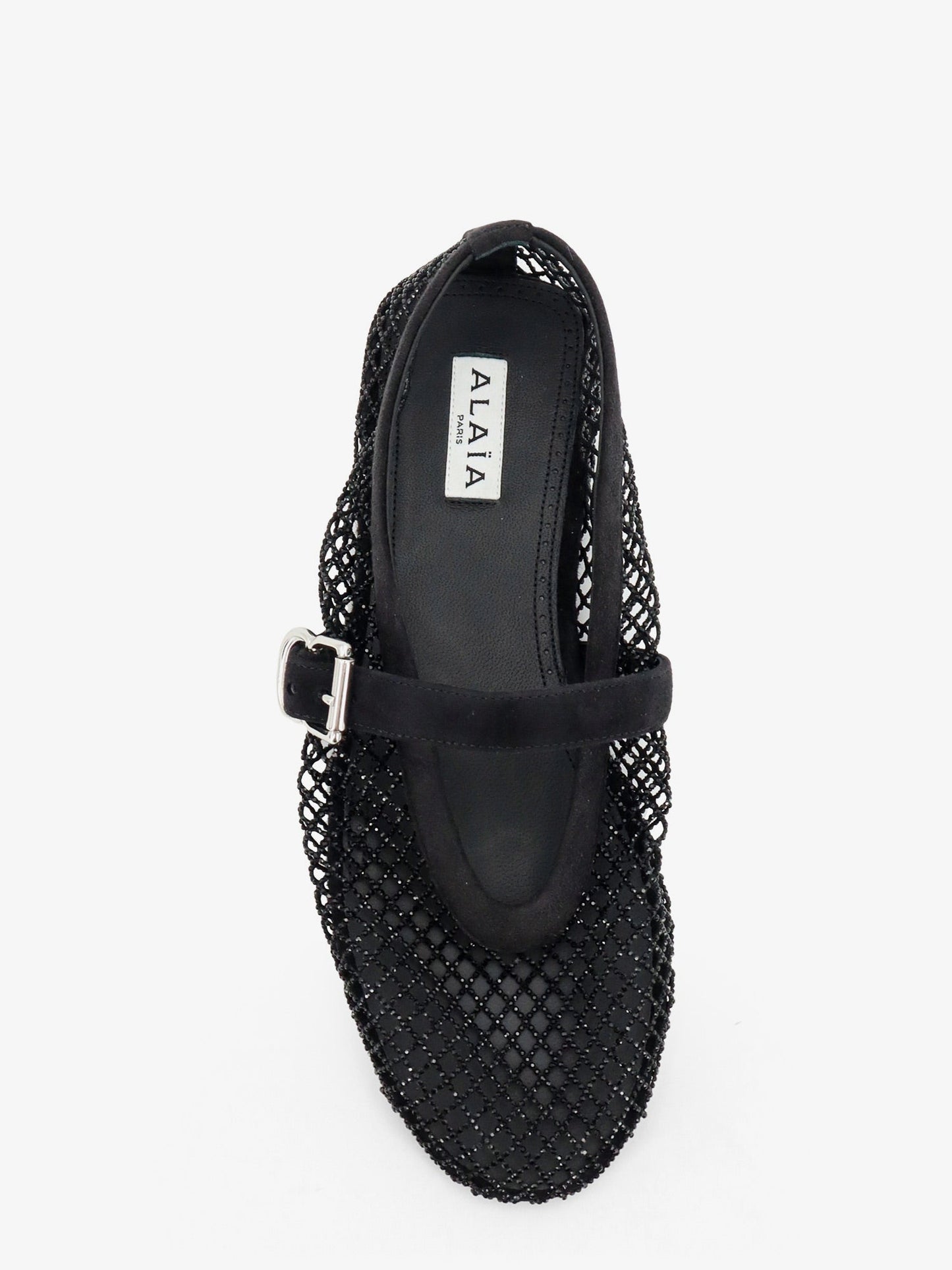 Alaia Women Flat Mesh Ballet Flats With Rhinestone Detail