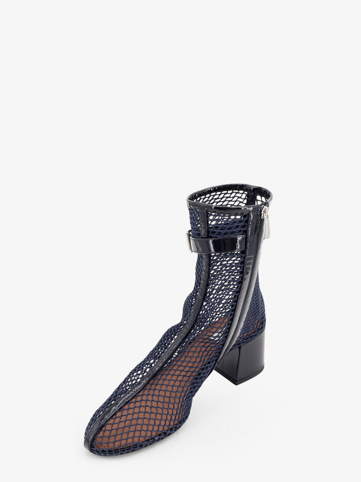 Alaia Women Fishnet 55 Mesh And Patent Leather Boots ALAIA