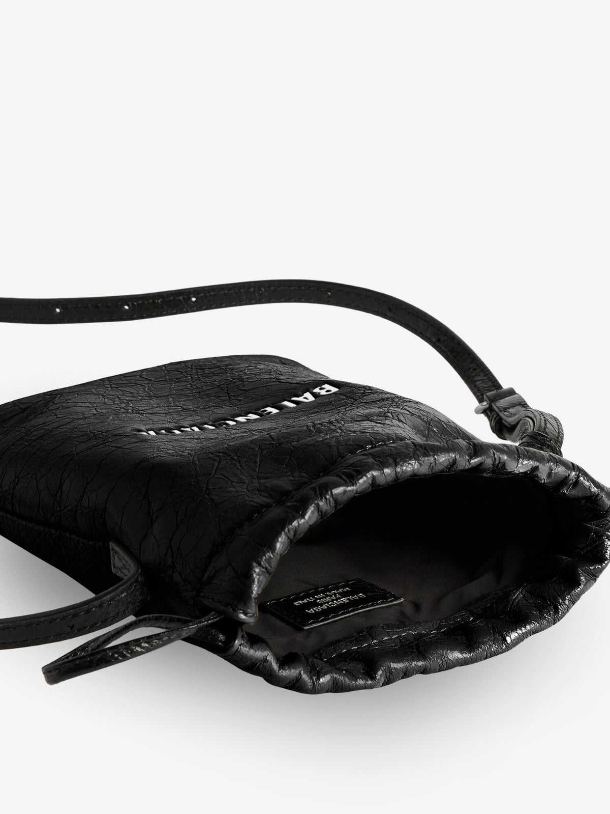 Balenciaga Men Leather Shopper Phone Holder With Lettering Logo On The Front BALENCIAGA