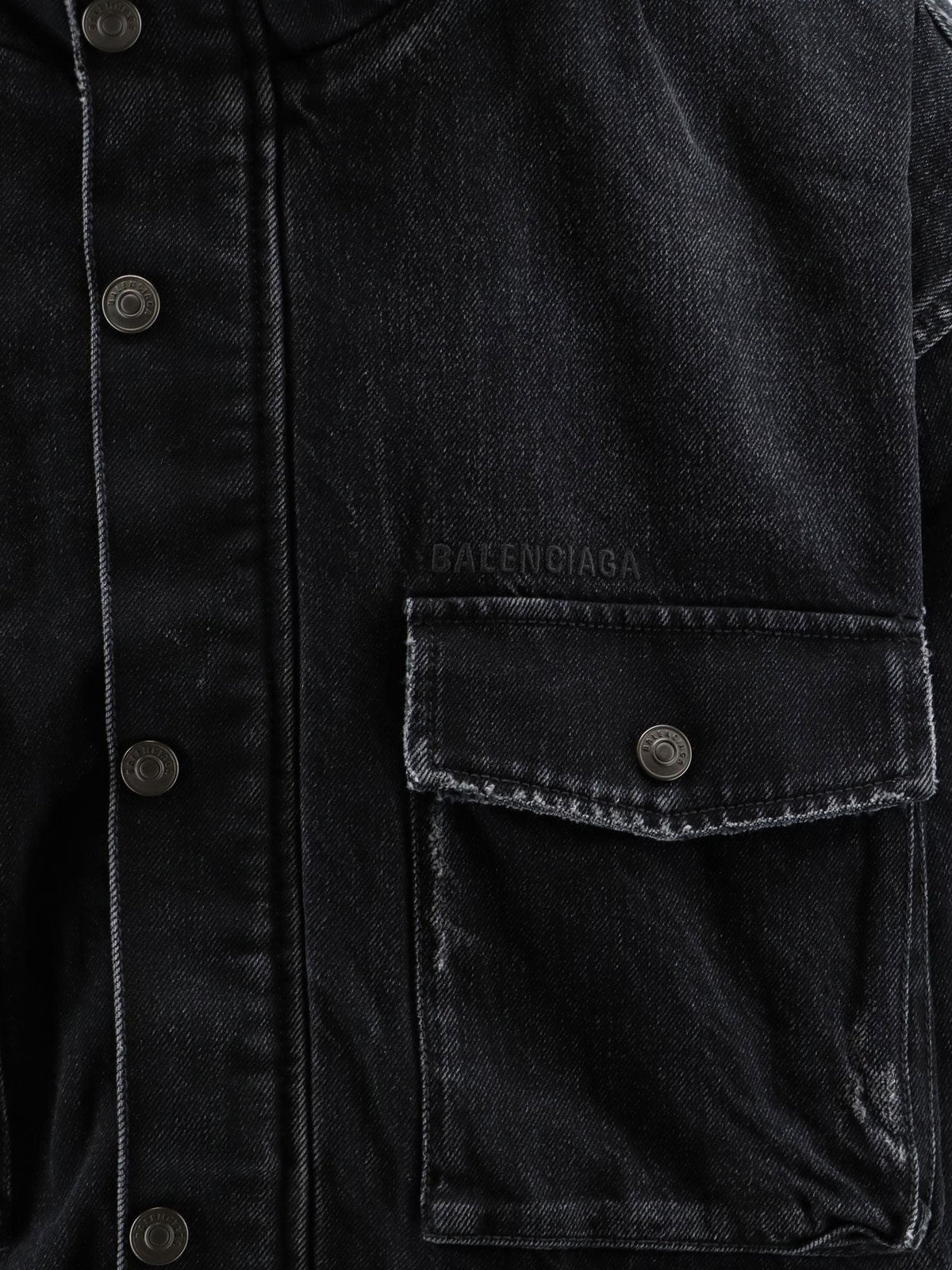 Balenciaga Men Black Denim Jacket With Embroidered Logo On The Front BALENCIAGA