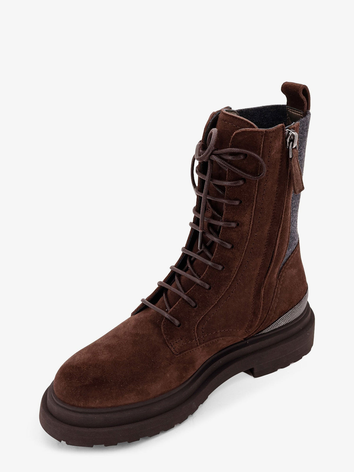Brunello Cucinelli Women Suede Boots With Virgin Wool Knit Insert And Precious Detail BRUNELLO CUCINELLI