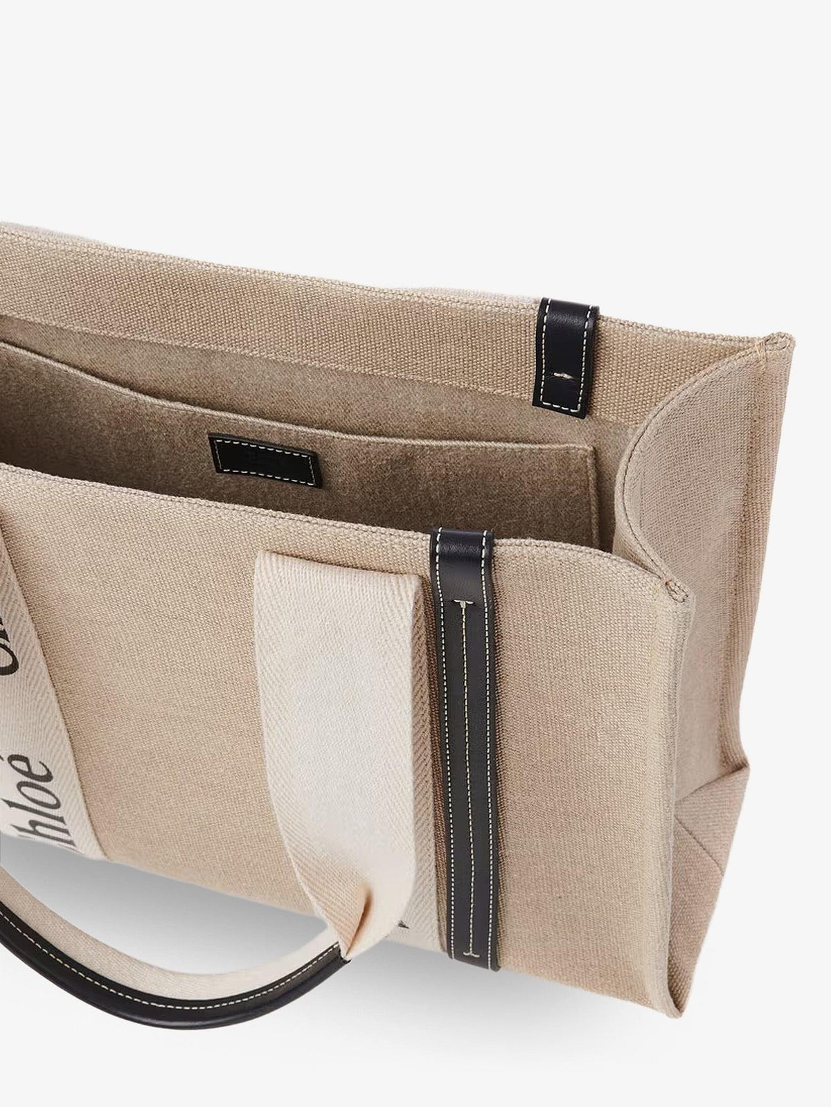 Chloe' Women Woody Linen Shoulder Bag With Front Lettering Logo CHLOE