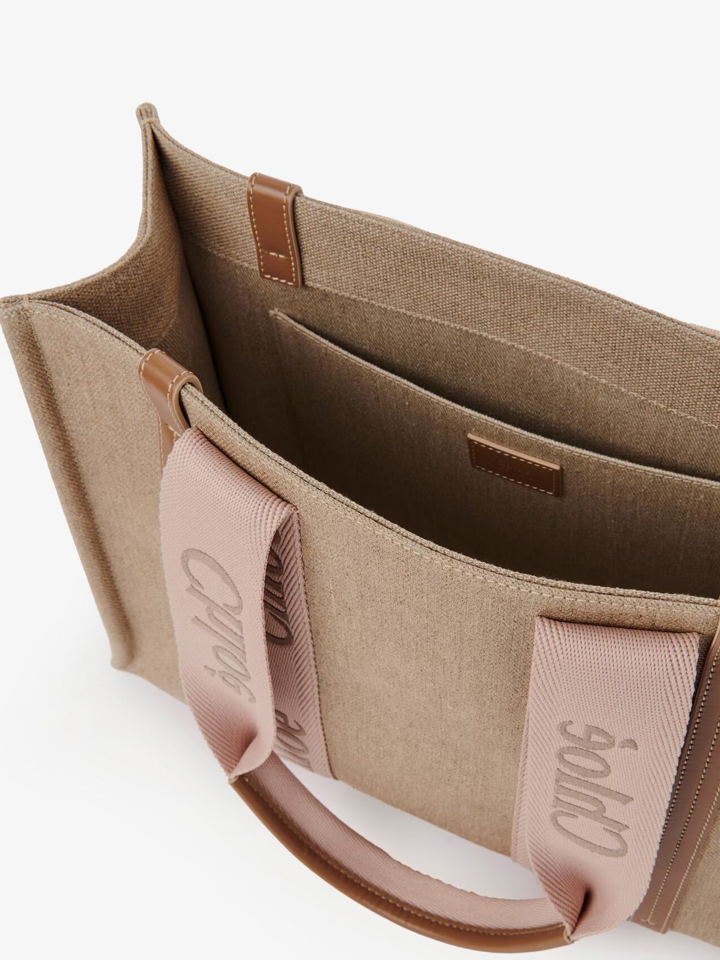Chloe' Women Woody Linen Shoulder Bag With Front Embroidered Logo CHLOE