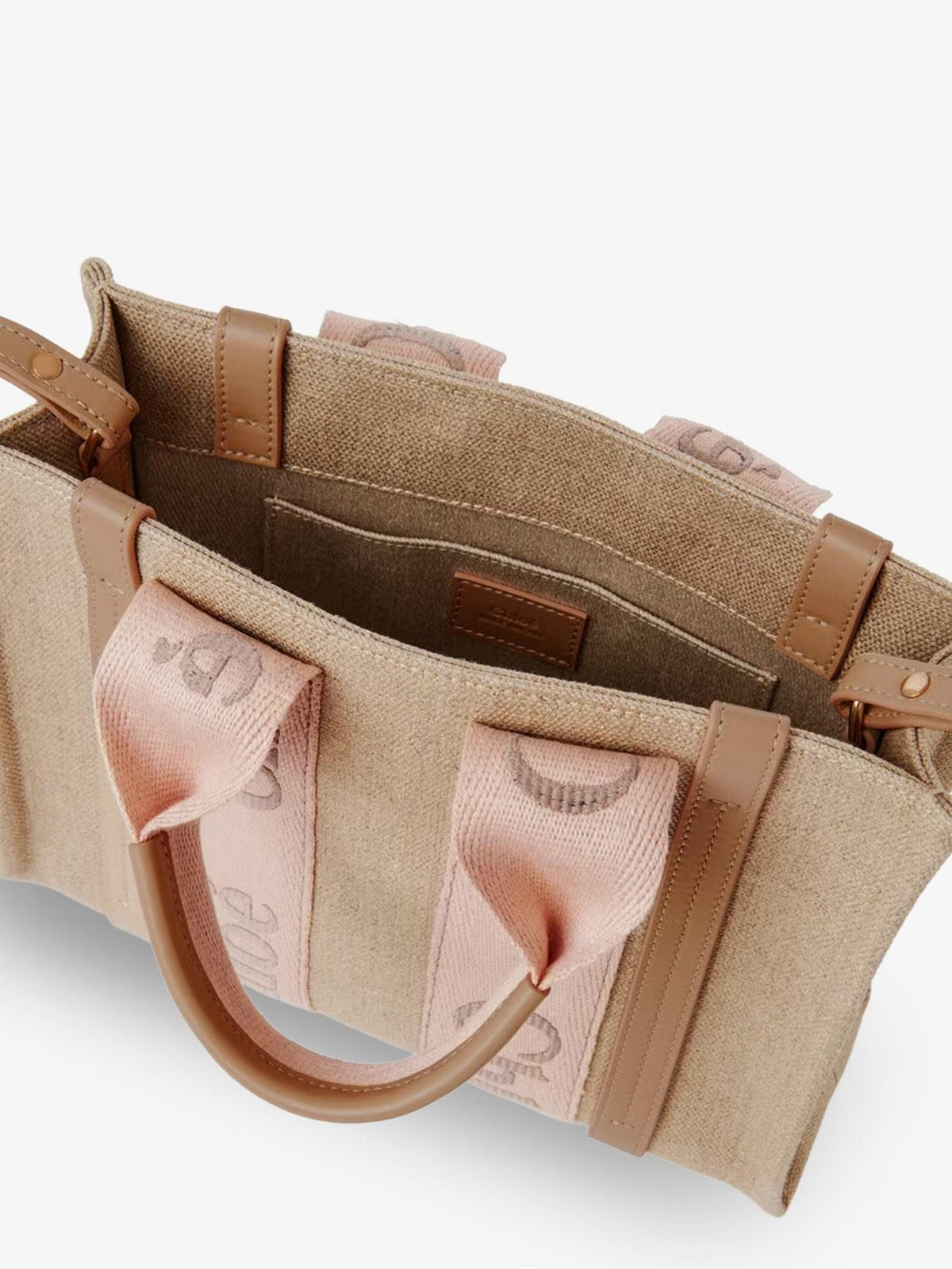Chloe' Women Woody Linen Canvas And Leather Crossbody Bag CHLOE