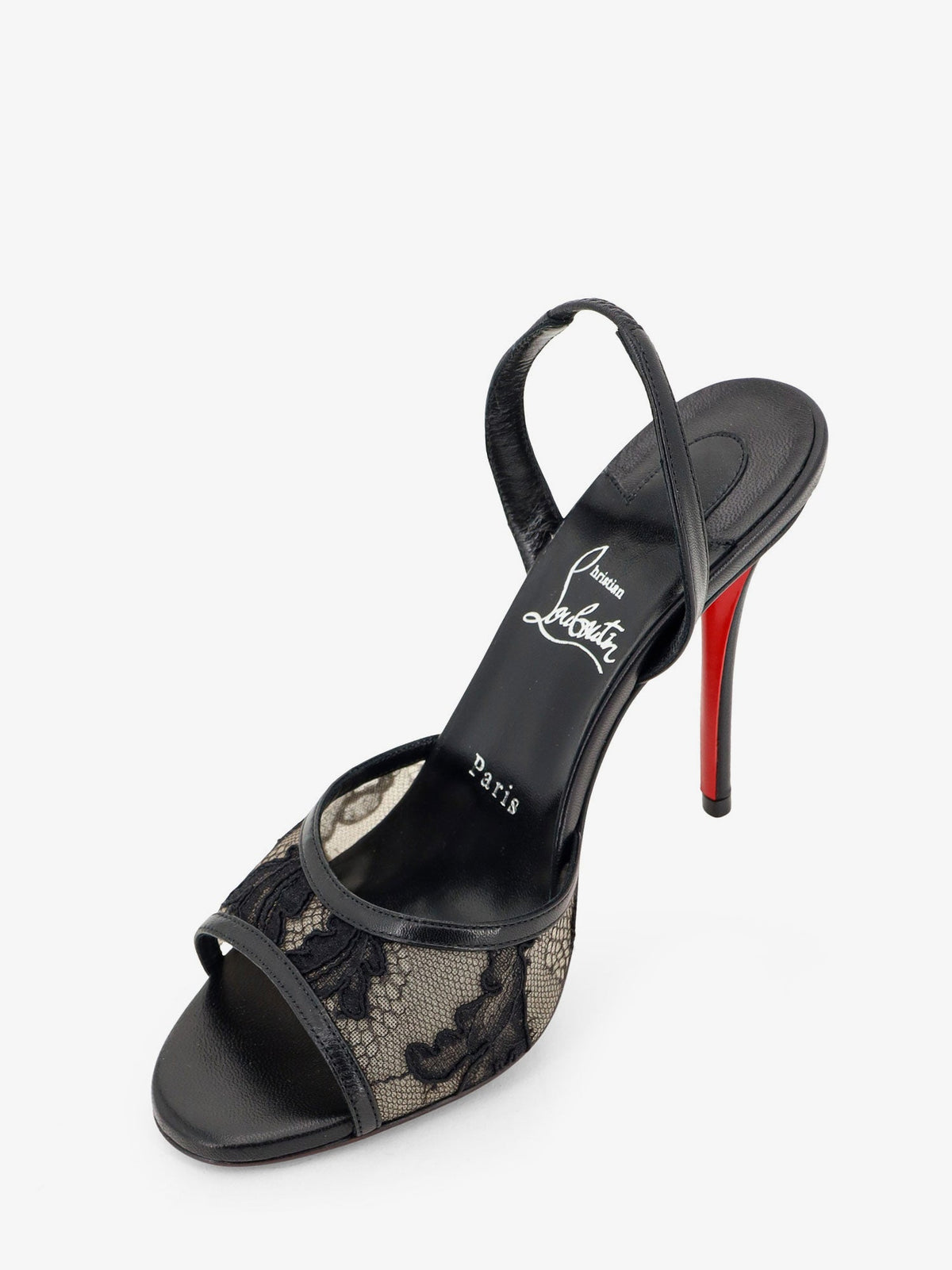 Christian Louboutin Women Miss Z Lace Sling Sandals In Mesh And Leather CHRISTIAN LOUBOUTIN