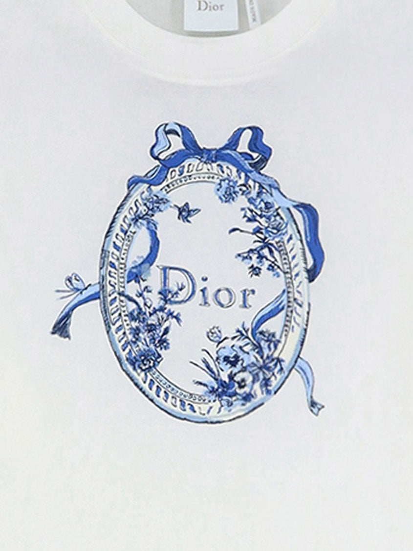 Dior Women Dioriviera Cotton T-Shirt With Toile De Jouy Floral Garden Print CHRISTIAN DIOR