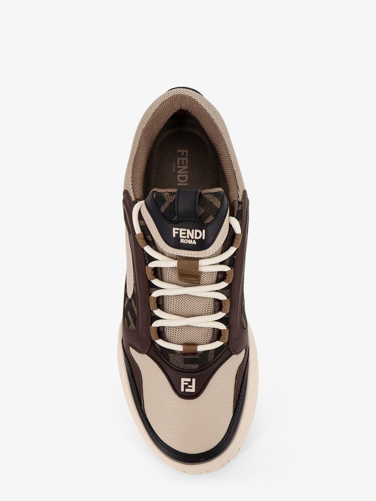 Fendi Men Fendi Force Leather Sneakers With Jacquard Ff Fabric Inserts FENDI