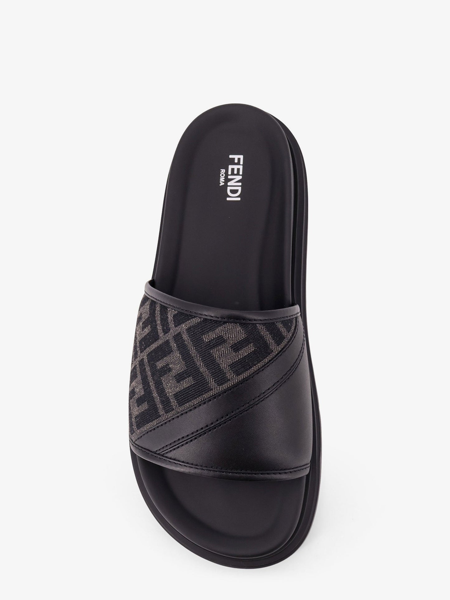 Fendi Men Low Leather Sandals With Ff Jacquard Insert FENDI