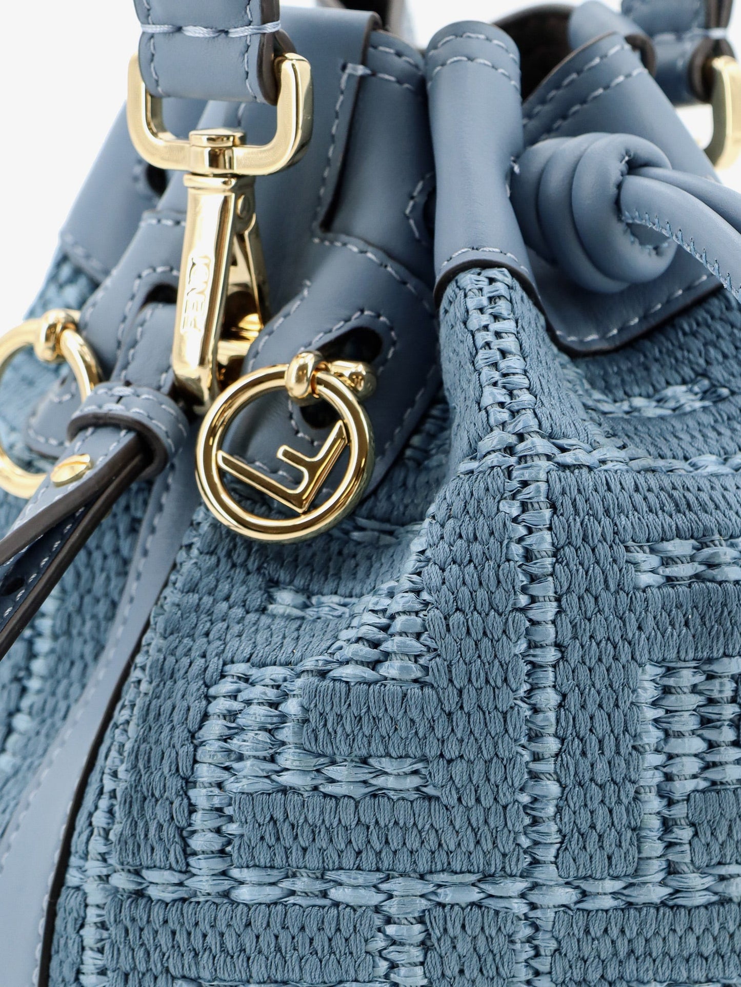 Fendi Women Mon Tresor Raffia Shoulder Bag With Ff Embroidery FENDI