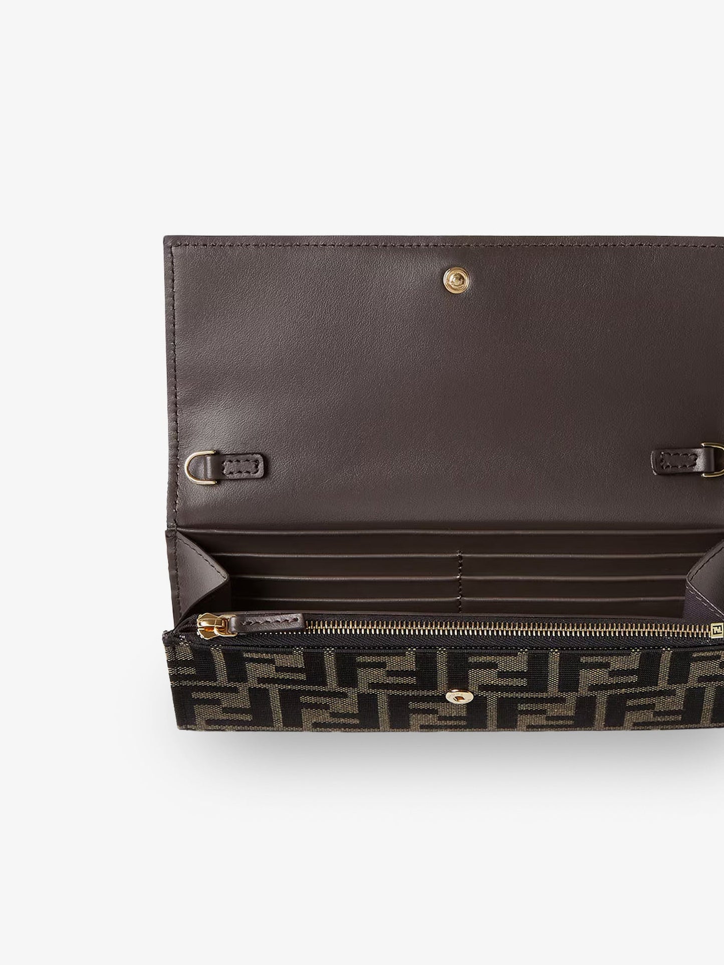Fendi Women Ff Zucca Fabric Continental Wallet With Chain Tube FENDI