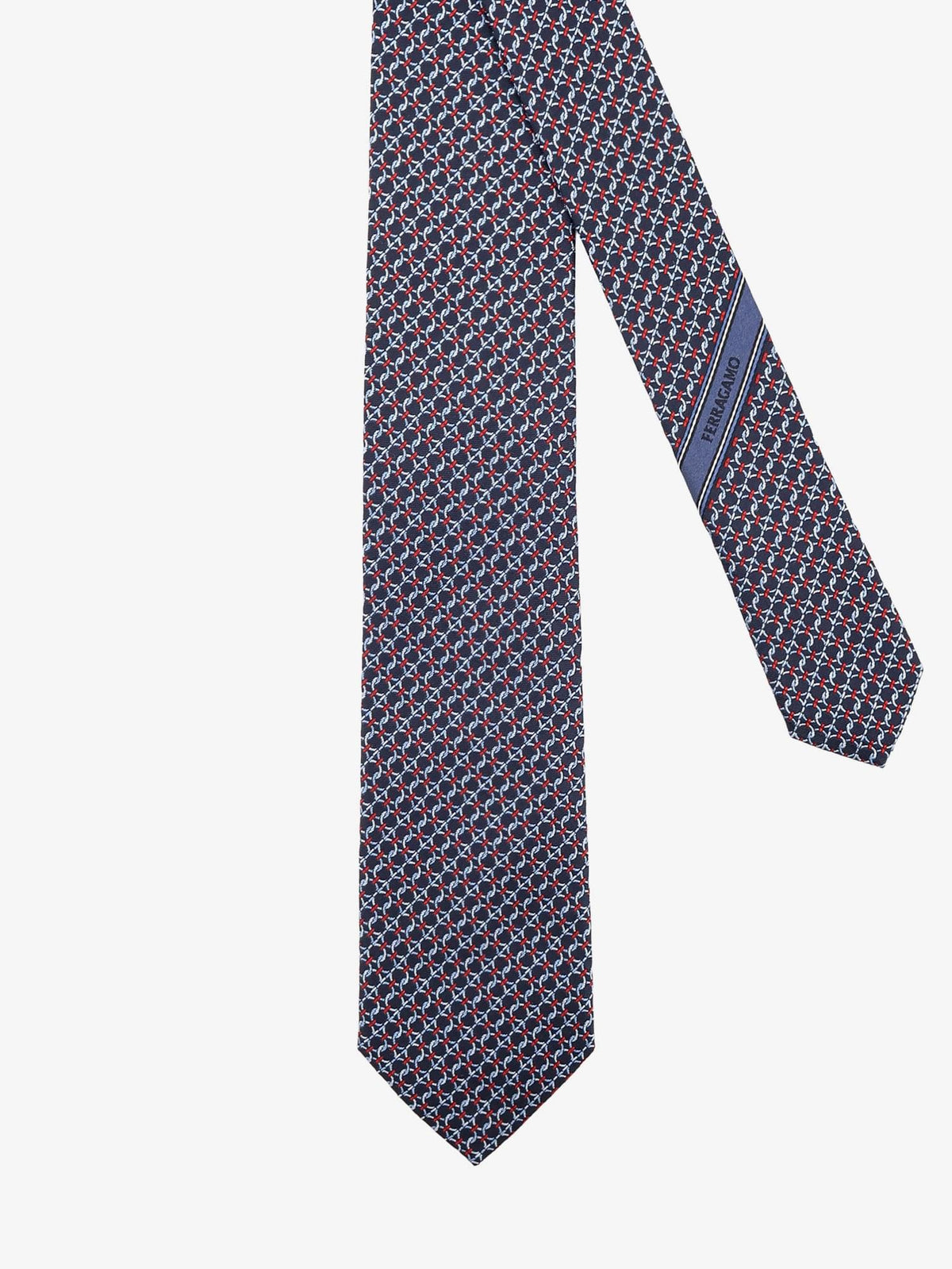 Ferragamo Men Crema Silk Tie With Intreccio Print FERRAGAMO