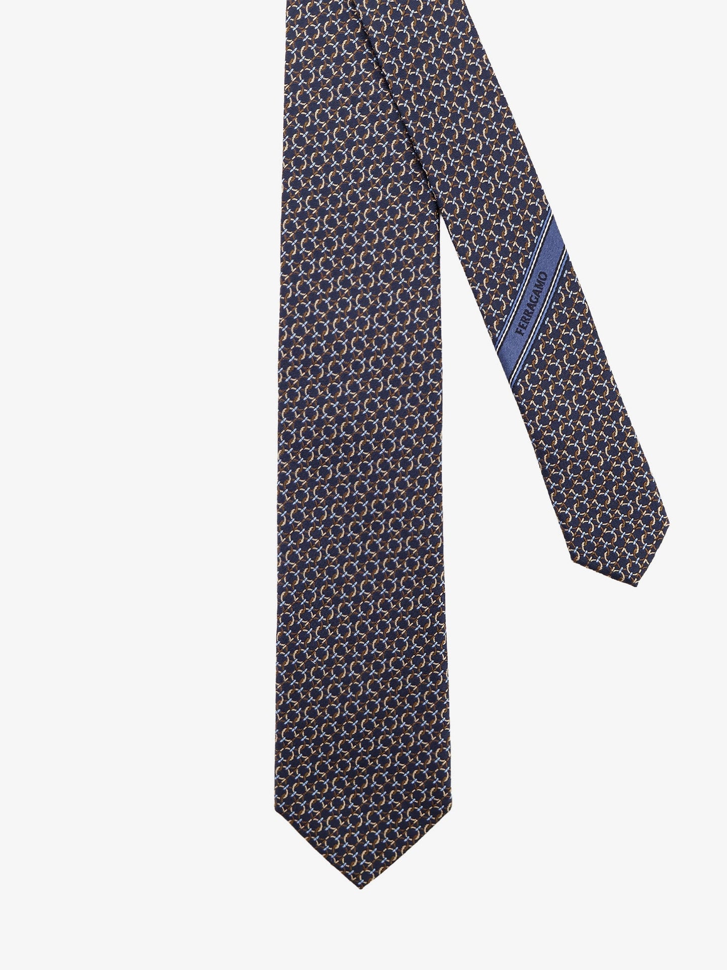 Ferragamo Men Crema Silk Tie With Intreccio Print FERRAGAMO